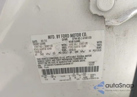 2011 Ford Explorer Xlt из США, поврежденный, VIN 1FMHK7D88BGA90817